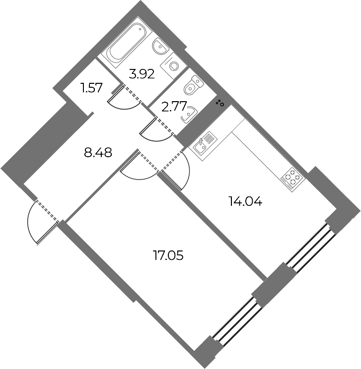 1-комнатная квартира 47.83 м², 2/18 эт., ЖК «Огни Залива»